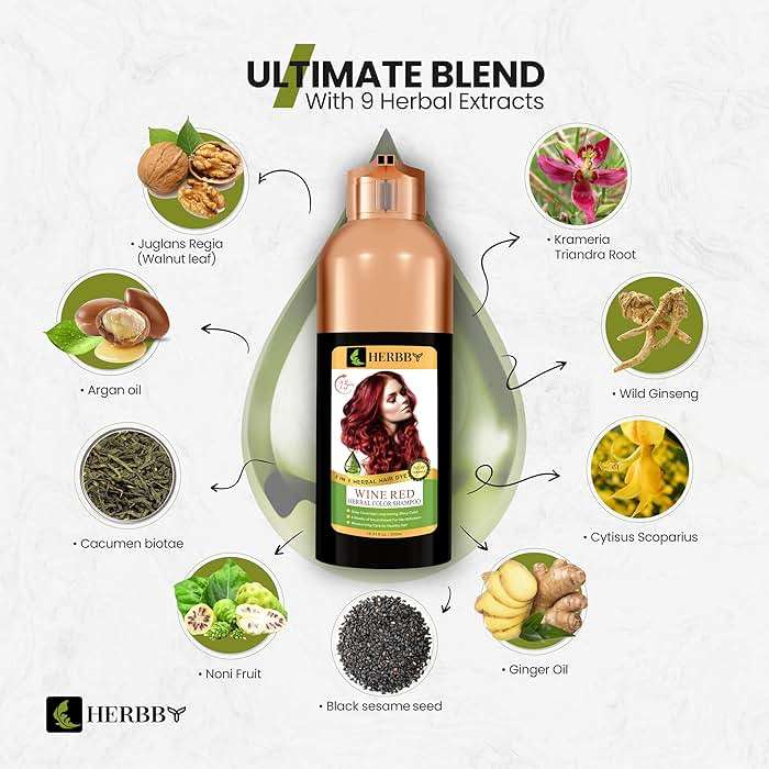HERBBY Hair Color Shampoo for Gray Hair Coverage&Color Transform with 9 Herbal Extracts –Long Lasting(6-8 Weeks),Shiny,Evenly Colored,Instant Hair Dye Shampoo&Conditioner, 500 Ml (WINE RED COLOR) - Image 4