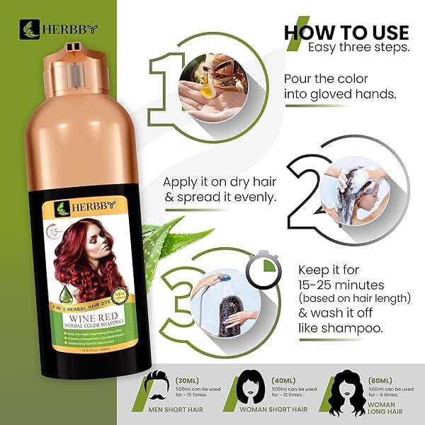 HERBBY Hair Color Shampoo for Gray Hair Coverage&Color Transform with 9 Herbal Extracts –Long Lasting(6-8 Weeks),Shiny,Evenly Colored,Instant Hair Dye Shampoo&Conditioner, 500 Ml (WINE RED COLOR) - Image 5