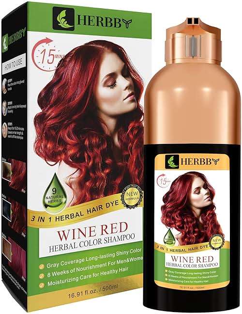 HERBBY Hair Color Shampoo for Gray Hair Coverage&Color Transform with 9 Herbal Extracts –Long Lasting(6-8 Weeks),Shiny,Evenly Colored,Instant Hair Dye Shampoo&Conditioner, 500 Ml (WINE RED COLOR) - Image 8