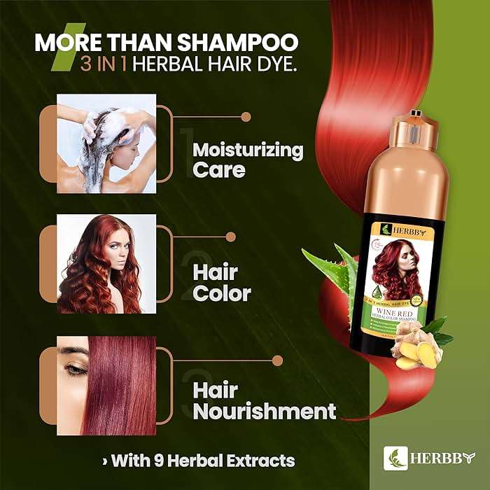 HERBBY Hair Color Shampoo for Gray Hair Coverage&Color Transform with 9 Herbal Extracts –Long Lasting(6-8 Weeks),Shiny,Evenly Colored,Instant Hair Dye Shampoo&Conditioner, 500 Ml (WINE RED COLOR) - Image 9