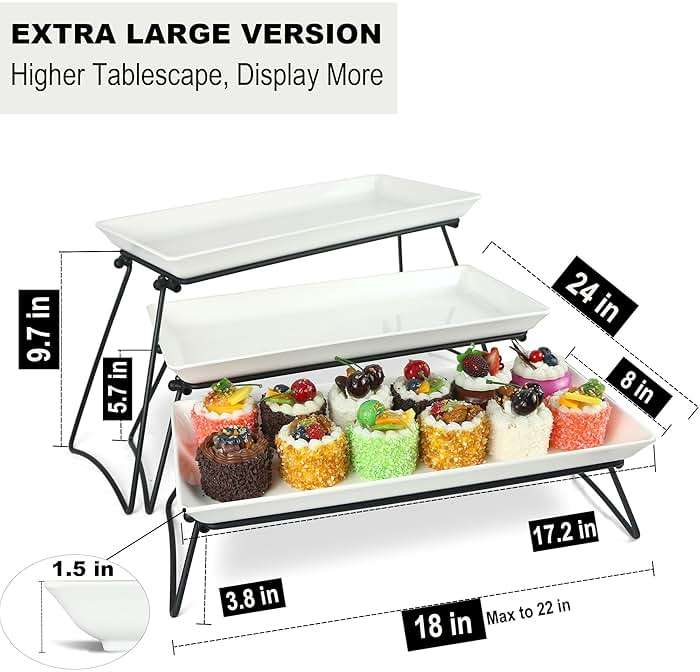 Czlizdyt Extra Large 3 Tier Serving Tray Set, 24x22x9.7 inch Cupcake Fruit Cookie Dessert Table Display Stands Melamine Tiered Platters Food Trays for Party Buffet Entertaining, White - Image 3