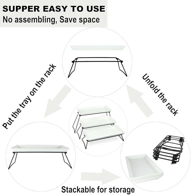 Czlizdyt Extra Large 3 Tier Serving Tray Set, 24x22x9.7 inch Cupcake Fruit Cookie Dessert Table Display Stands Melamine Tiered Platters Food Trays for Party Buffet Entertaining, White - Image 5