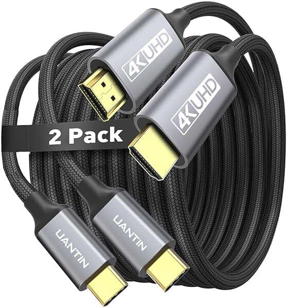 UANTIN USB C to HDMI Cable 6Ft | 4K USB 3.1 Type-C to HDMI Cord [Thunderbolt 3/4 Compatible] with MacBook Pro/Air, Galaxy S8 to S23, iPhone 15/16, iPad Pro, iMac, Surface - 2 Pack - Image 1