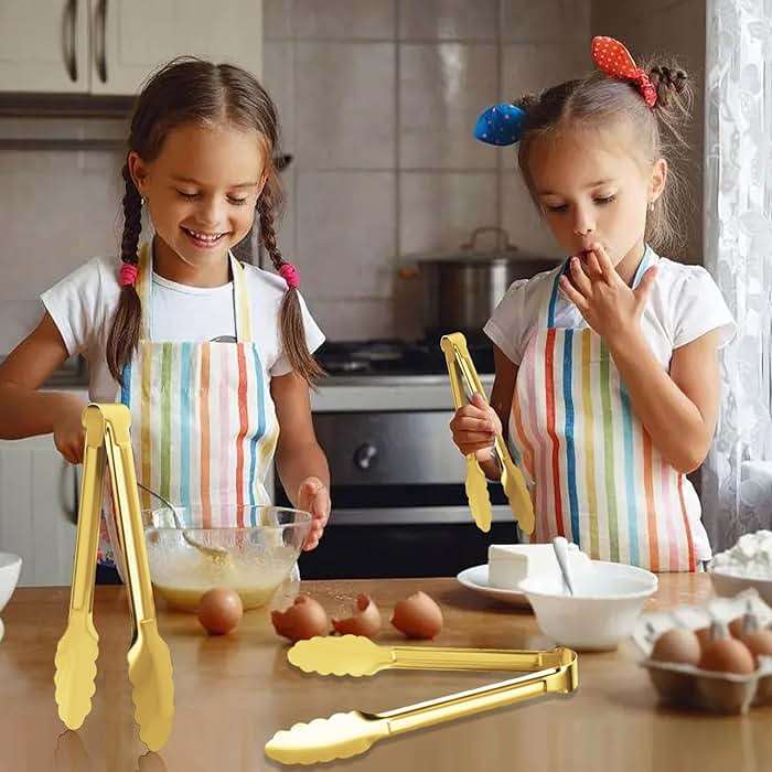 4 Pack Gold Serving Tongs XEVOM Buffet Tongs Serving Utensils Salad Tongs Stainless Steel Gold Plated Buffet Serving Tongs,9 Inch - Image 6