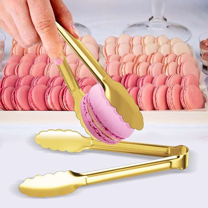 4 Pack Gold Serving Tongs XEVOM Buffet Tongs Serving Utensils Salad Tongs Stainless Steel Gold Plated Buffet Serving Tongs,9 Inch - Image 7