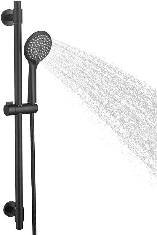 YSNOL Adjustable Shower Slide Bar with 5-Function Handheld Shower Head, Stainless Steel Grab Slide Bar Combo with Extra Hose (Matte Black) - Image 1