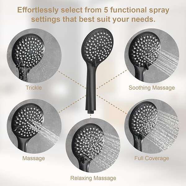 YSNOL Adjustable Shower Slide Bar with 5-Function Handheld Shower Head, Stainless Steel Grab Slide Bar Combo with Extra Hose (Matte Black) - Image 4