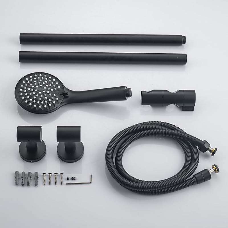 YSNOL Adjustable Shower Slide Bar with 5-Function Handheld Shower Head, Stainless Steel Grab Slide Bar Combo with Extra Hose (Matte Black) - Image 8
