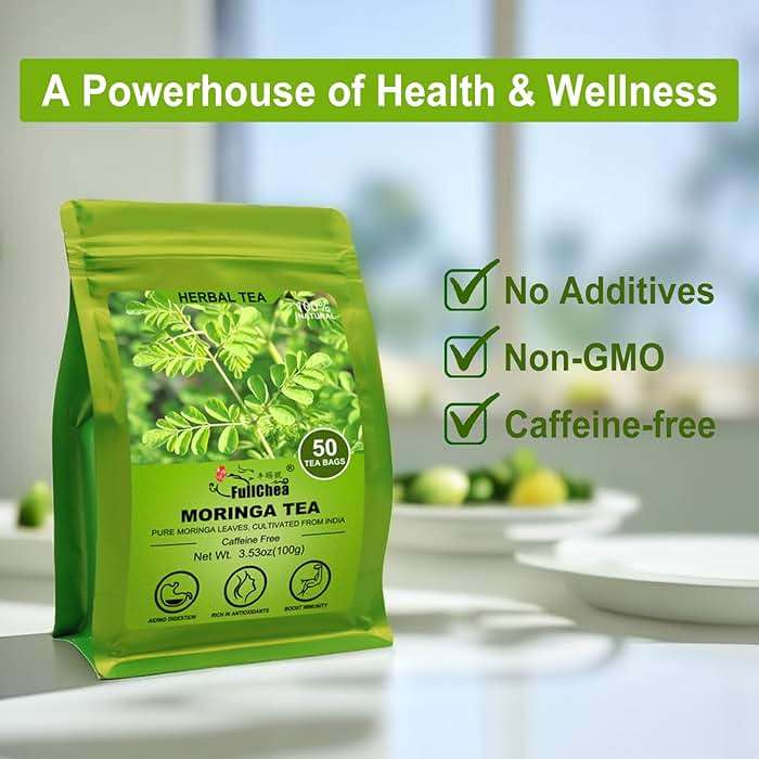 FullChea - Moringa Tea, 50 Teabags - Pure & Natural Moringa Leaves, Cultivated From India - Herbal Tea for Supporting Digestion & Immune System - Non-GMO - Caffeine-free - Image 4