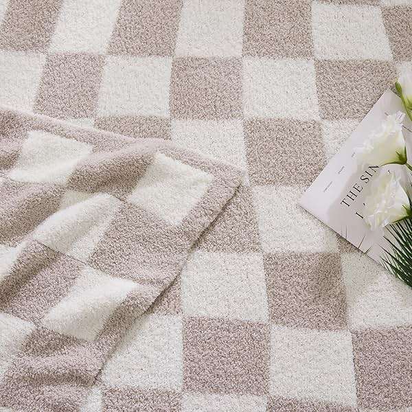 WRENSONGE Checkered Throw Blanket, Taupe Microfiber Soft Cozy Fluffy Warm Hand Made Throw Blankets for Couch, Sofa, Chair, Bed, Camping, Picnic, Travel Lightweight Bed Blanket - 50"*70" - Image 4