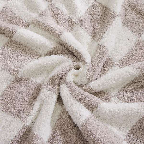 WRENSONGE Checkered Throw Blanket, Taupe Microfiber Soft Cozy Fluffy Warm Hand Made Throw Blankets for Couch, Sofa, Chair, Bed, Camping, Picnic, Travel Lightweight Bed Blanket - 50"*70" - Image 6