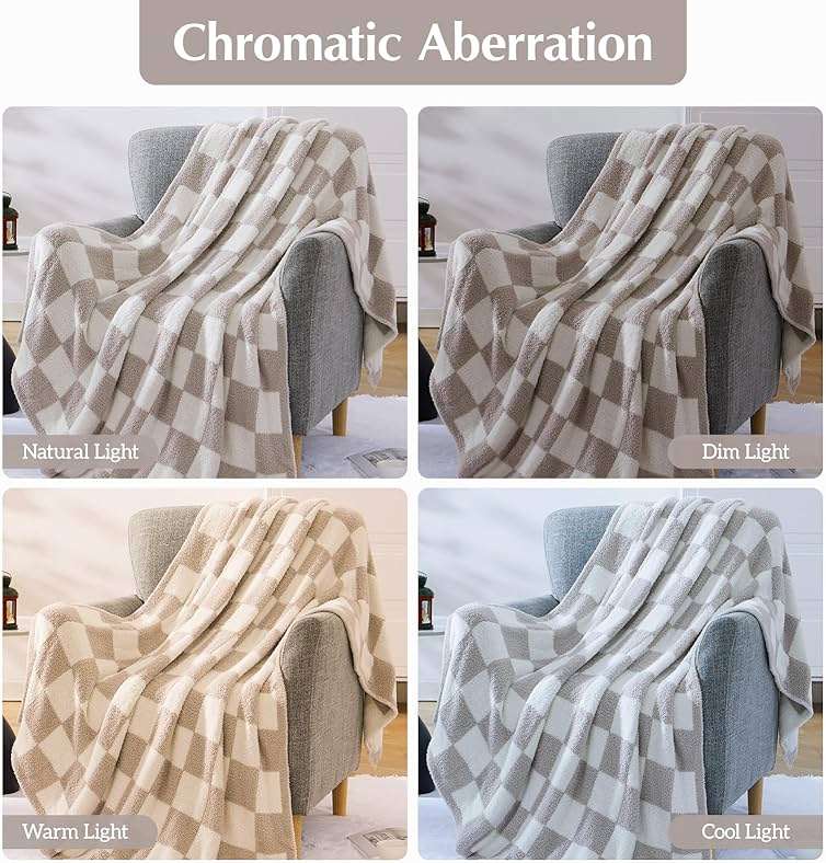 WRENSONGE Checkered Throw Blanket, Taupe Microfiber Soft Cozy Fluffy Warm Hand Made Throw Blankets for Couch, Sofa, Chair, Bed, Camping, Picnic, Travel Lightweight Bed Blanket - 50"*70" - Image 7