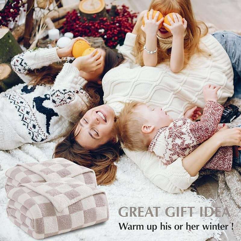 WRENSONGE Checkered Throw Blanket, Taupe Microfiber Soft Cozy Fluffy Warm Hand Made Throw Blankets for Couch, Sofa, Chair, Bed, Camping, Picnic, Travel Lightweight Bed Blanket - 50"*70" - Image 8