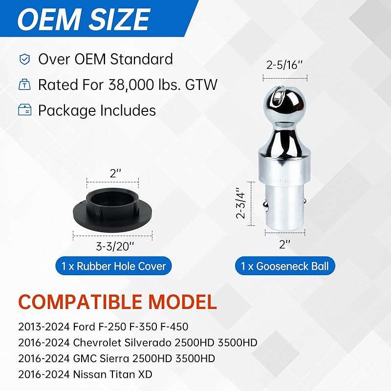 Lrichy 60629 38k 2-5/16 Inch Puck System Gooseneck Hitch Ball for 2013-2026 Ford F250/350/450 & Dodge Ram 2500/3500, 2016-2025 Chevrolet Silverado 2500/3500 HD, GMC Sierra 2500/3500 HD Nissan Titan XD - Image 2