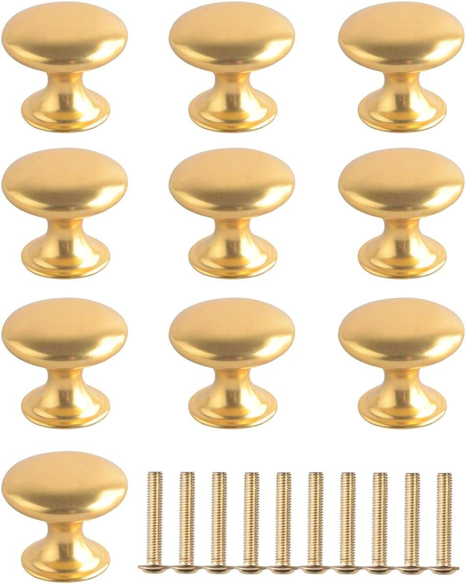 Xuduvay 10 Pack Solid Cabinet Knobs,25MM Diameter Round Gold Dresser Drawer Knobs and Simple Decorative Kitchen Cabinet Knob (Gold) - Image 1