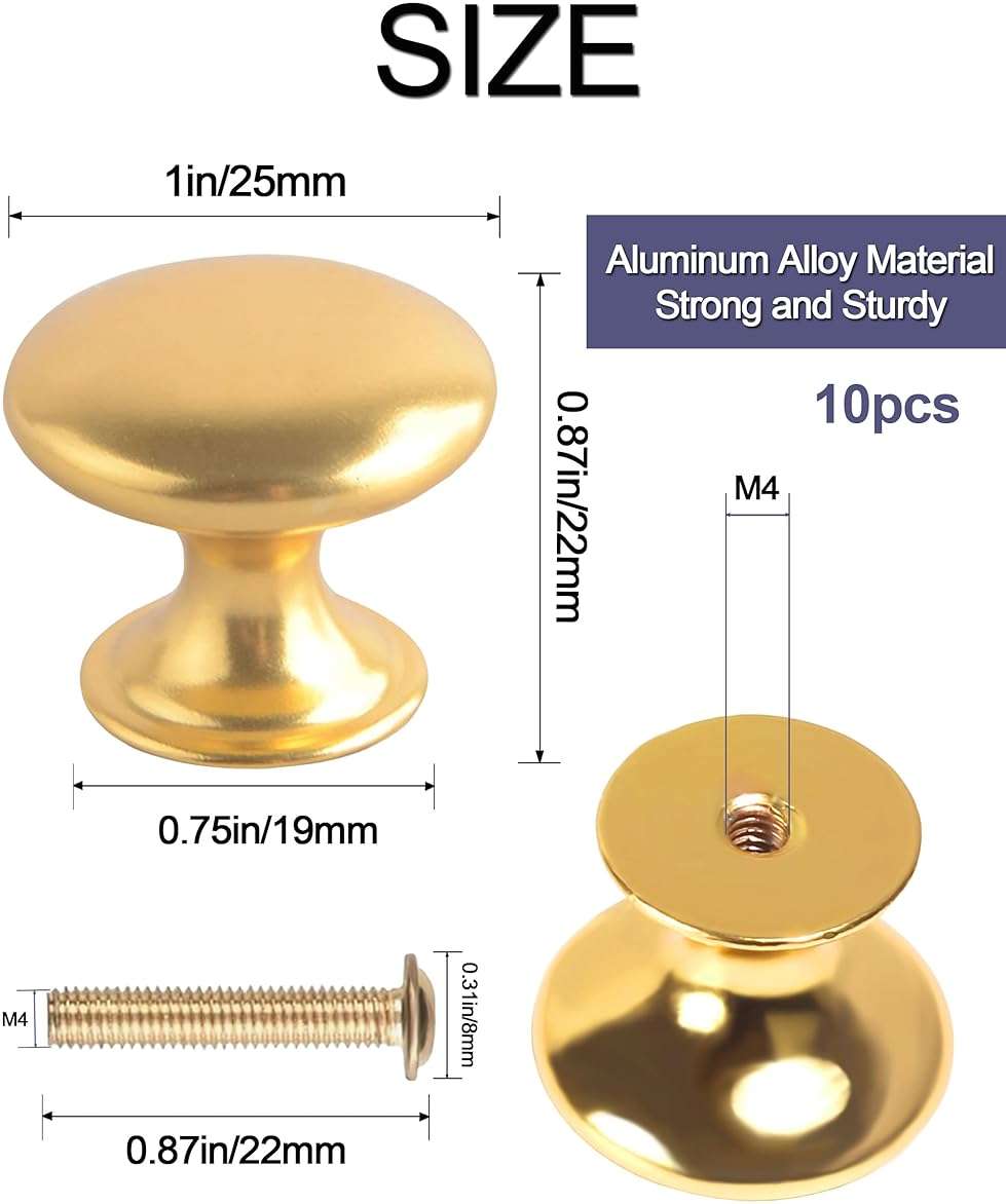 Xuduvay 10 Pack Solid Cabinet Knobs,25MM Diameter Round Gold Dresser Drawer Knobs and Simple Decorative Kitchen Cabinet Knob (Gold) - Image 3