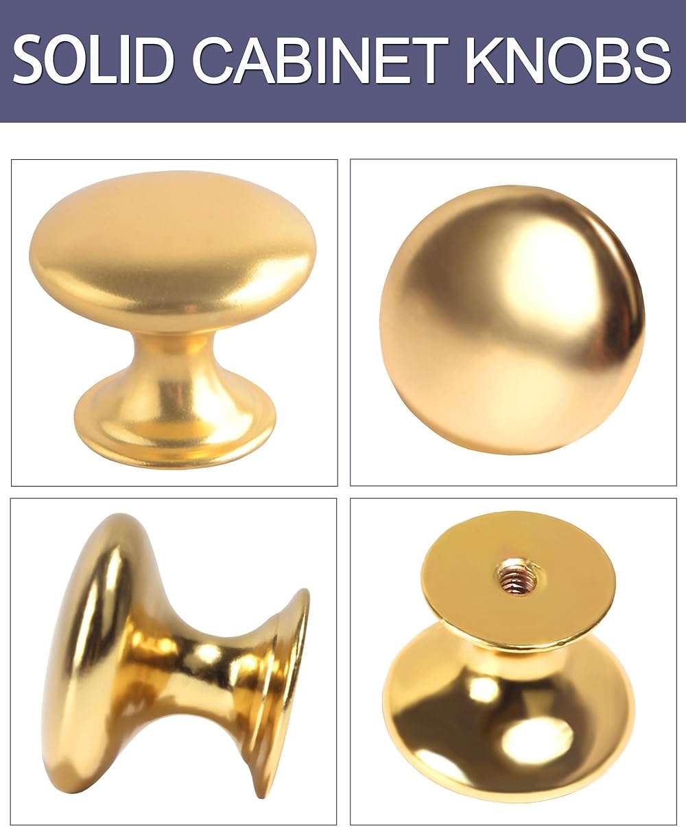 Xuduvay 10 Pack Solid Cabinet Knobs,25MM Diameter Round Gold Dresser Drawer Knobs and Simple Decorative Kitchen Cabinet Knob (Gold) - Image 6