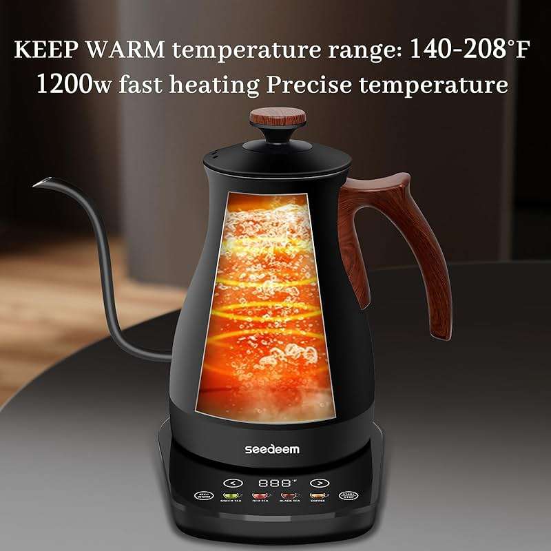 SEEDEEM Gooseneck Electric Kettle Full Touch Screen 1200W Electric Tea & Coffee Kettle with Four Heating Modes Rapid Heating,±1℉ Temperature Control,Keep Warm Mode,1L Electric kettle - Image 3