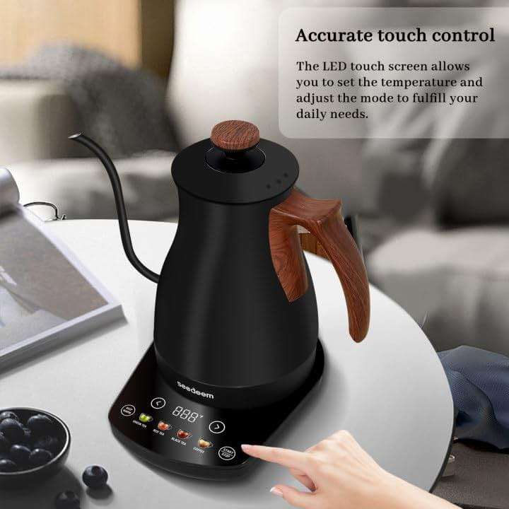 SEEDEEM Gooseneck Electric Kettle Full Touch Screen 1200W Electric Tea & Coffee Kettle with Four Heating Modes Rapid Heating,±1℉ Temperature Control,Keep Warm Mode,1L Electric kettle - Image 7