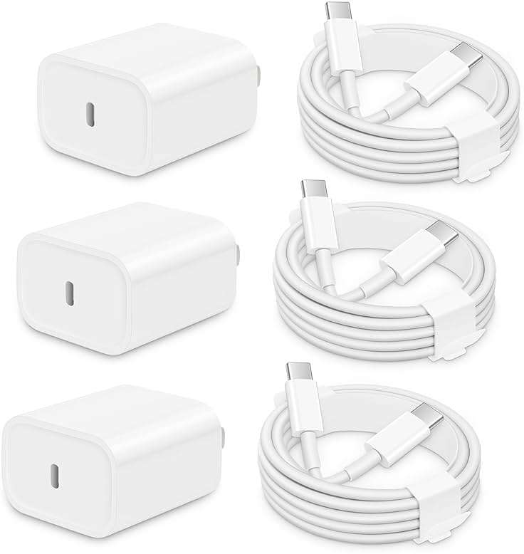 AISNI iPhone 17/16/15 Charger Fast Charging 3 Pack 20W USBC Charger Block with 6 FT Type C Charger Fast Charging Cord Compatible with iPhone 17/17 Plus/17/16/15 Pro Max/16/16 Plus/15/iPad Pro-White - Image 1