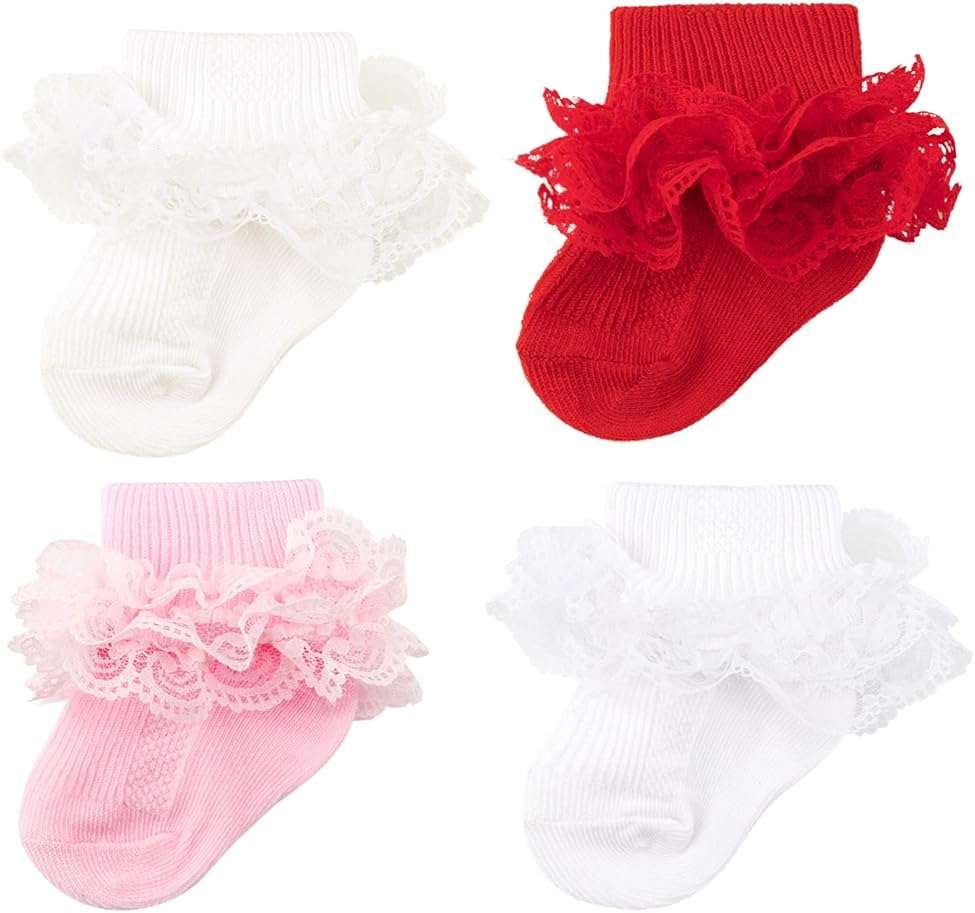 AQOKKA Baby Girls Socks Eyelet Ruffle Frilly Lace Summer Thin Dress Socks for Newborn Infant Toddler Kids - Image 1