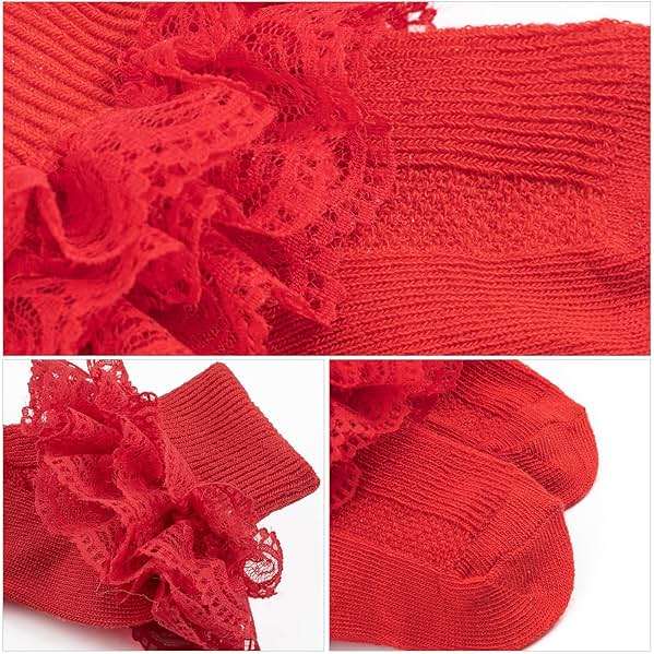 AQOKKA Baby Girls Socks Eyelet Ruffle Frilly Lace Summer Thin Dress Socks for Newborn Infant Toddler Kids - Image 2
