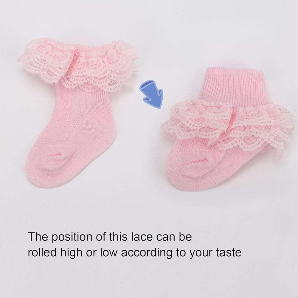 AQOKKA Baby Girls Socks Eyelet Ruffle Frilly Lace Summer Thin Dress Socks for Newborn Infant Toddler Kids - Image 3
