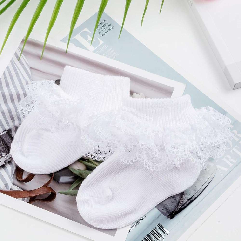 AQOKKA Baby Girls Socks Eyelet Ruffle Frilly Lace Summer Thin Dress Socks for Newborn Infant Toddler Kids - Image 5