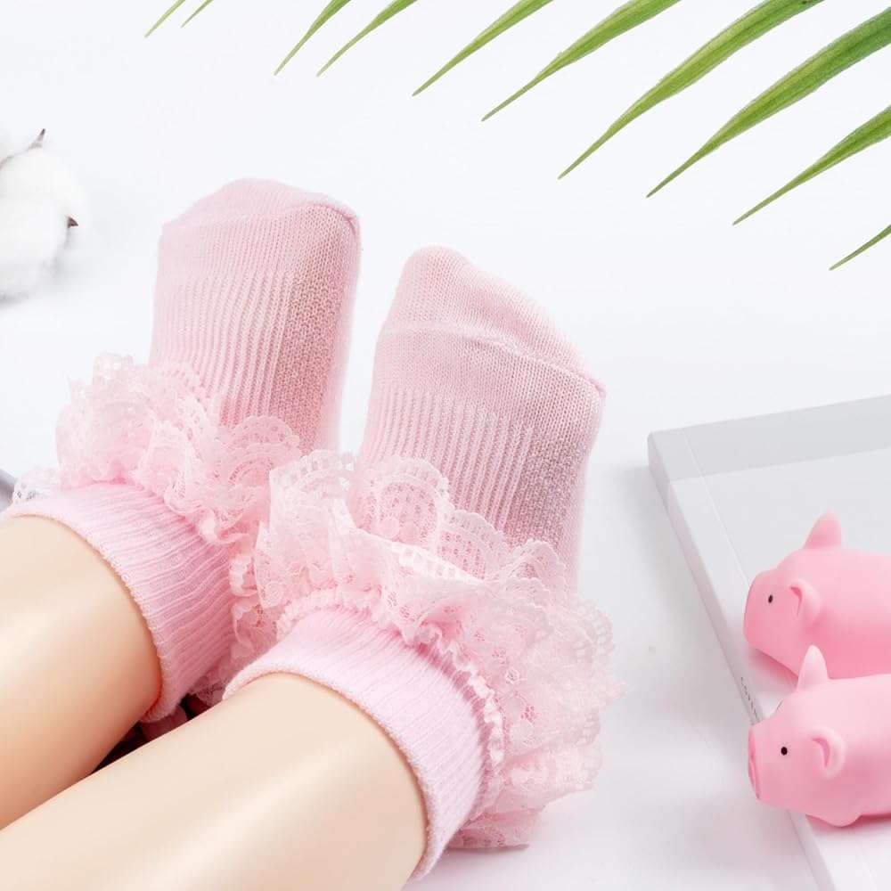 AQOKKA Baby Girls Socks Eyelet Ruffle Frilly Lace Summer Thin Dress Socks for Newborn Infant Toddler Kids - Image 6