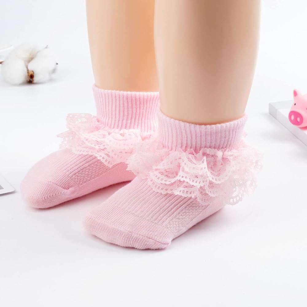 AQOKKA Baby Girls Socks Eyelet Ruffle Frilly Lace Summer Thin Dress Socks for Newborn Infant Toddler Kids - Image 7