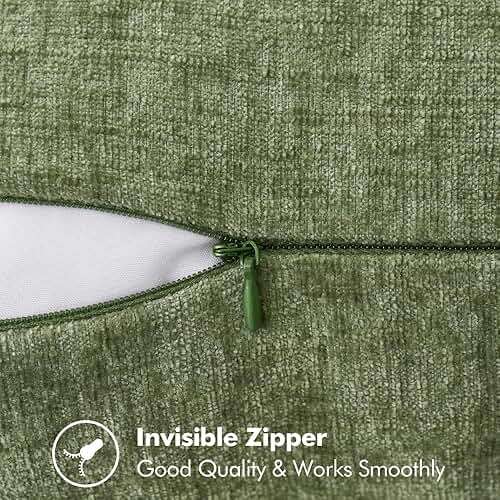 MIULEE Pack of 2 Couch Throw Pillow Covers 18x18 Inch Sage Green Farmhouse Decorative Pillow Covers with Stitched Edge Soft Chenille Solid Dyed Summer Pillow Covers for Sofa Bed Living Room - Image 4