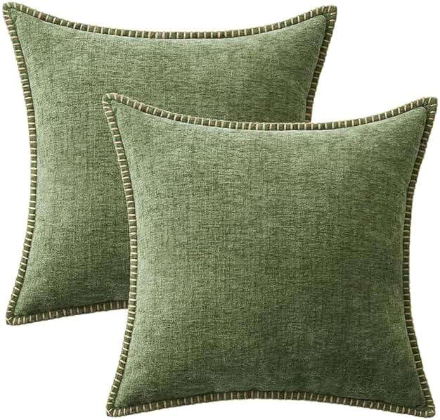MIULEE Pack of 2 Couch Throw Pillow Covers 18x18 Inch Sage Green Farmhouse Decorative Pillow Covers with Stitched Edge Soft Chenille Solid Dyed Summer Pillow Covers for Sofa Bed Living Room - Image 6