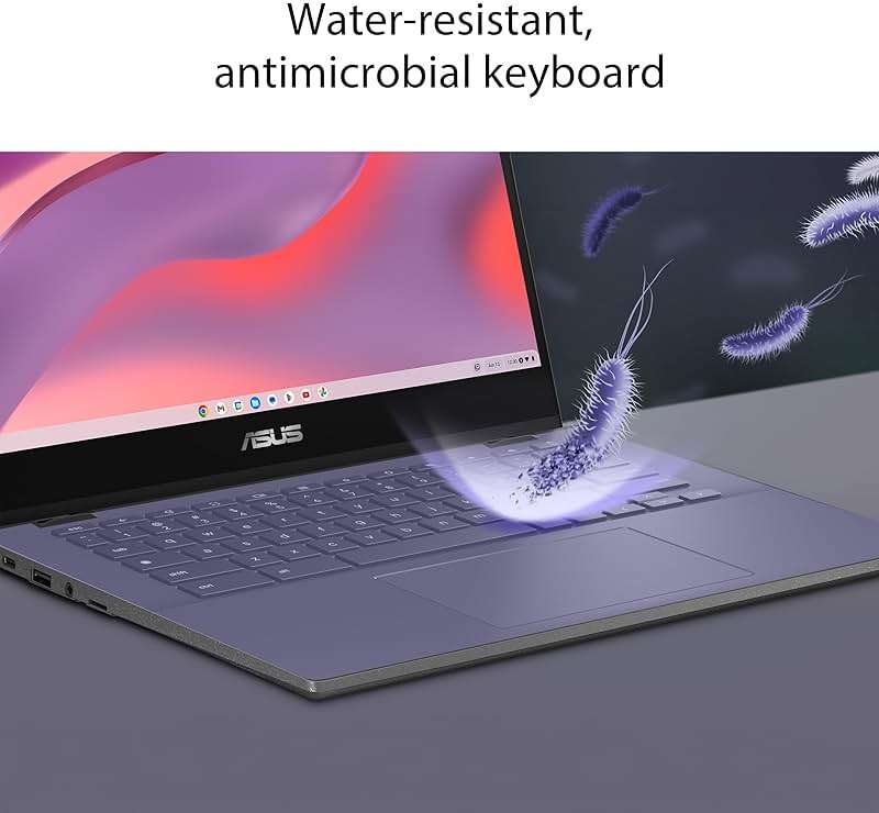 ASUS Chromebook CM14 Laptop, 14" HD Anti-Glare Display (1366x768), MediaTek Kompanio 520, 4GB RAM, 64GB eMMC, ChromeOS, Gray, CM1402CM2A-DS44, Gravity Grey - Image 6