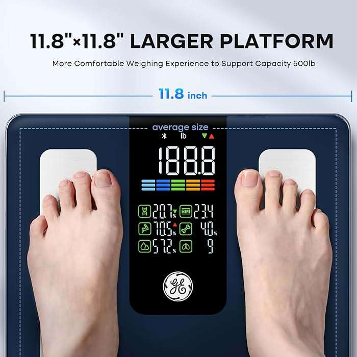 GE Smart Scale for Body Weight, BMI, Fat, Muscle Mass, Digital Bathroom Scales 500lbs Bluetooth 11.8" Large Platform Weighing Machine Health Monitor with App, Dark Blue - Image 3