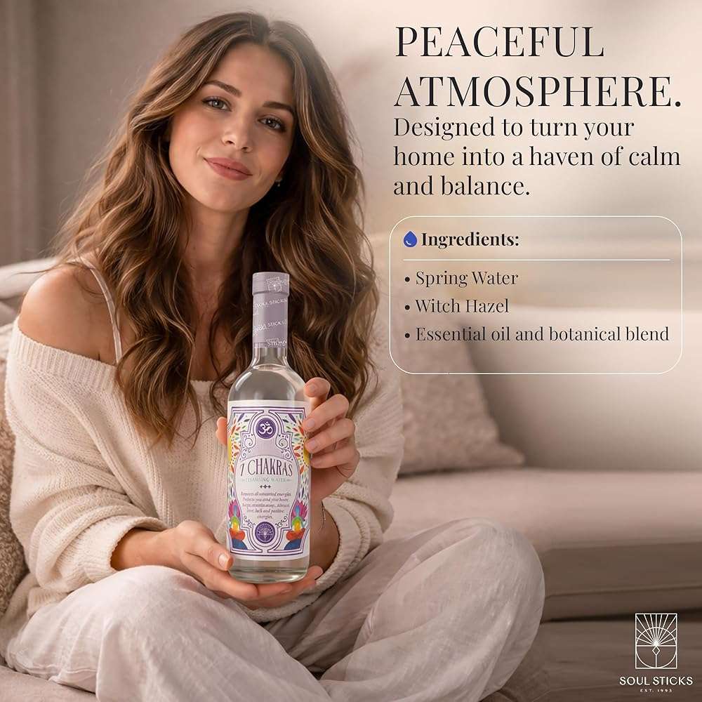 SOUL STICKS Cleansing Water 7.5 oz. Bottle for Clearing Negative Energy and Purifying Home Spiritual Florida Water Area Deodorizer (7 Chakras) - Image 3