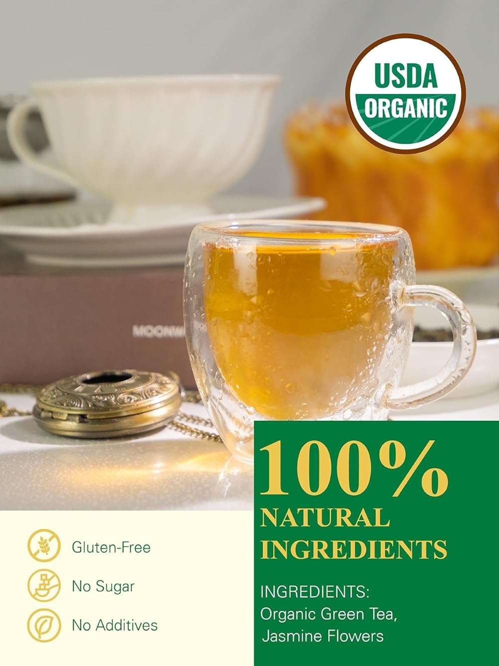 GLDNT Organic Jasmine Green Tea, Organic Jasmine Green Tea Loose leaf with Delightful Aroma, Delicate and smooth Flavor, Hot & Iced Tea, 16 Ounce - Image 2