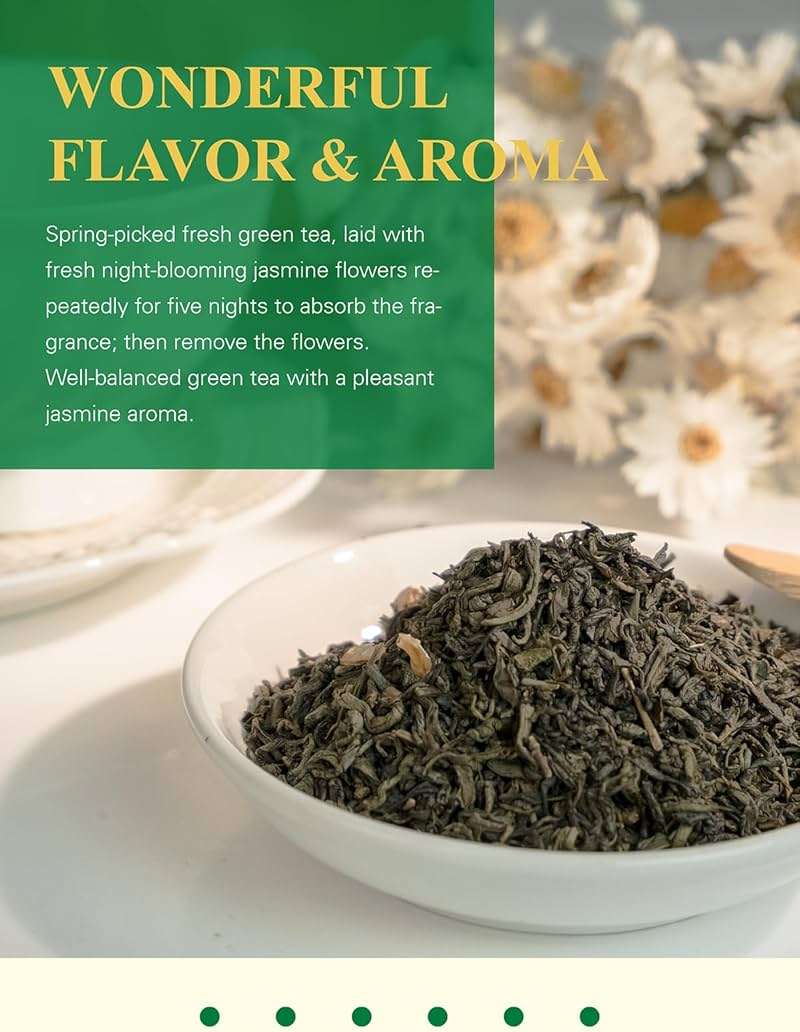 GLDNT Organic Jasmine Green Tea, Organic Jasmine Green Tea Loose leaf with Delightful Aroma, Delicate and smooth Flavor, Hot & Iced Tea, 16 Ounce - Image 3