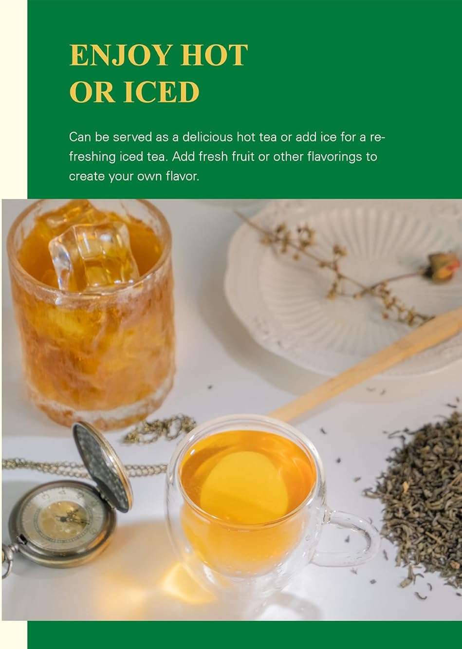 GLDNT Organic Jasmine Green Tea, Organic Jasmine Green Tea Loose leaf with Delightful Aroma, Delicate and smooth Flavor, Hot & Iced Tea, 16 Ounce - Image 5