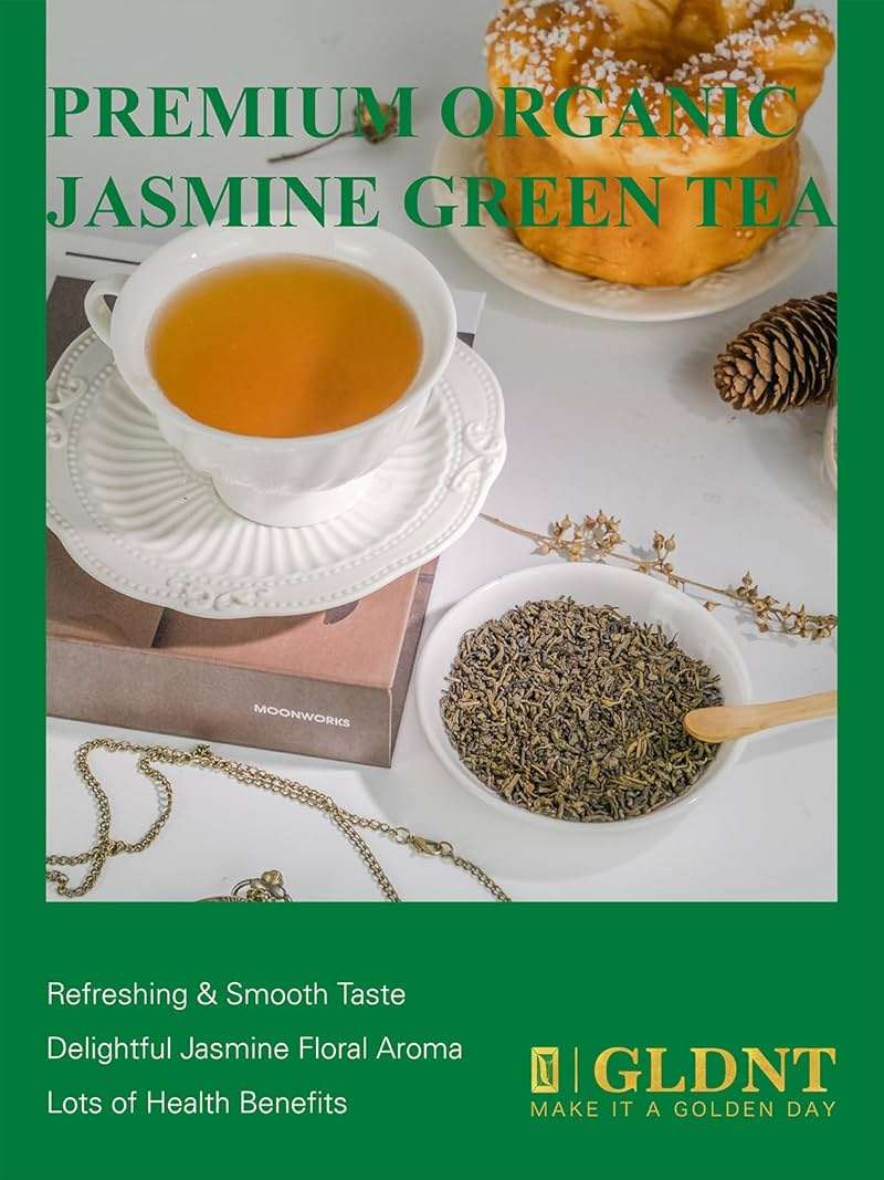 GLDNT Organic Jasmine Green Tea, Organic Jasmine Green Tea Loose leaf with Delightful Aroma, Delicate and smooth Flavor, Hot & Iced Tea, 16 Ounce - Image 6