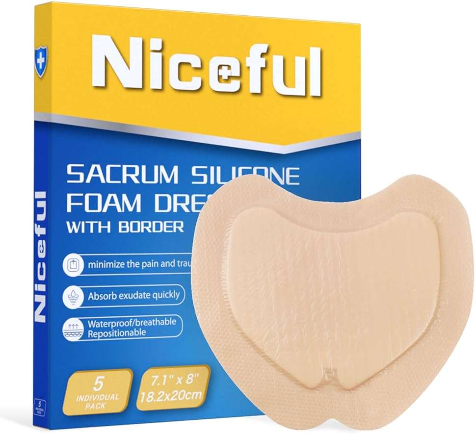 Niceful Sacral Silicone Foam Dressing, Sacrum Bed Sore Bandages for Large Wound 7.1"x 8"(5PCS) - Image 1