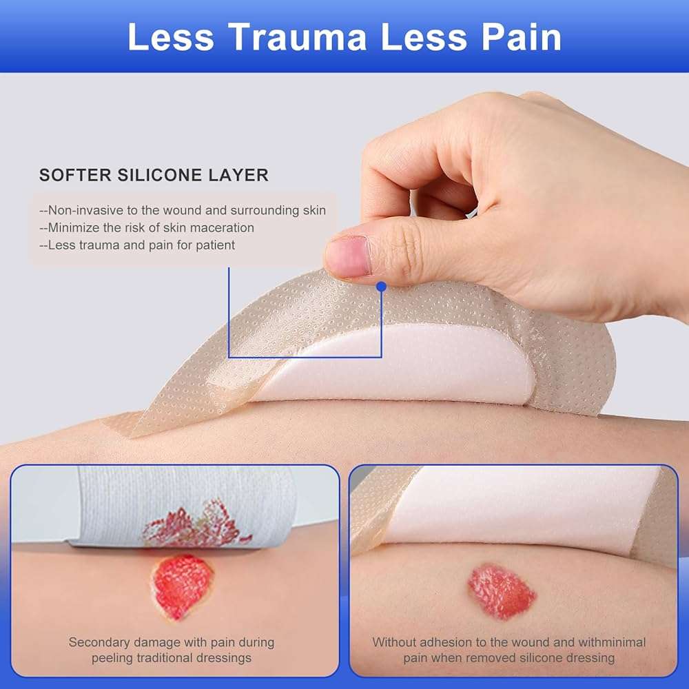 Niceful Sacral Silicone Foam Dressing, Sacrum Bed Sore Bandages for Large Wound 7.1"x 8"(5PCS) - Image 5