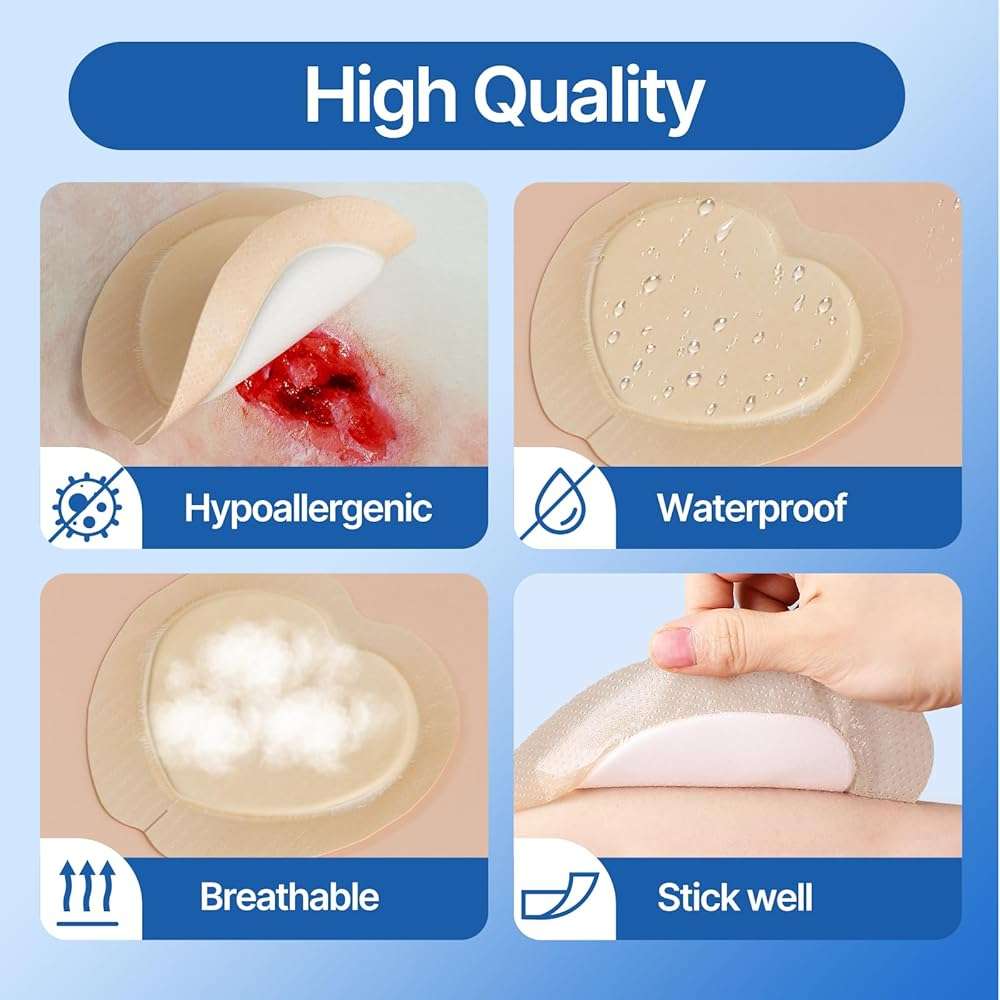 Niceful Sacral Silicone Foam Dressing, Sacrum Bed Sore Bandages for Large Wound 7.1"x 8"(5PCS) - Image 6