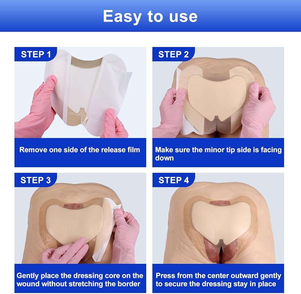 Niceful Sacral Silicone Foam Dressing, Sacrum Bed Sore Bandages for Large Wound 7.1"x 8"(5PCS) - Image 7