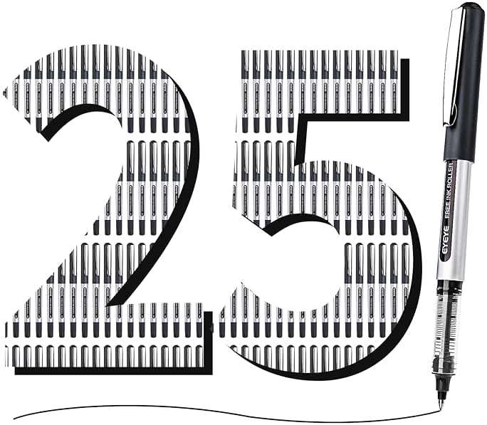 EYEYE 0.5mm Black Rollerball Pens 25 Pack, Extra Fine Point Roller Ball Pen Quick Dry, Liquid Ink Pens Fine Point Smooth Writing Pen for Journaling, Note Taking, Office, School Supplies - Image 3