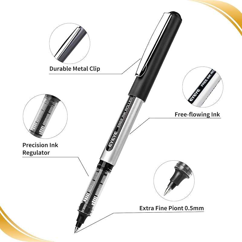EYEYE 0.5mm Black Rollerball Pens 25 Pack, Extra Fine Point Roller Ball Pen Quick Dry, Liquid Ink Pens Fine Point Smooth Writing Pen for Journaling, Note Taking, Office, School Supplies - Image 5