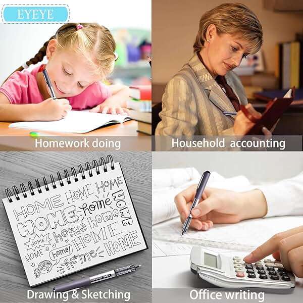 EYEYE 0.5mm Black Rollerball Pens 25 Pack, Extra Fine Point Roller Ball Pen Quick Dry, Liquid Ink Pens Fine Point Smooth Writing Pen for Journaling, Note Taking, Office, School Supplies - Image 9