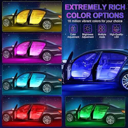 LivTee Accent Interior Car Lights, Smart Car Interior Lights with App Control, RGB LED Lights with Music Mode and DIY Mode, 2 Lines Design LED Lights for Cars with Charger, Car Accessories for Women - Image 2