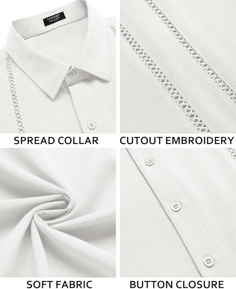COOFANDY Men's Cuban Guayabera Shirt Short Sleeve Button Down Shirts Casual Summer Beach Linen Shirts - Image 5