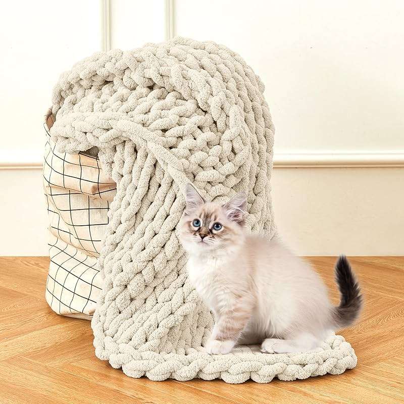 Admitrack Chunky Knit Blanket Throw 51"x63", 100% Hand Knit Chenille Throw Blanket for Sofa & Home Decor, Soft and Cozy Knitted Throw Blankets (Ivory，51"x63") - Image 7