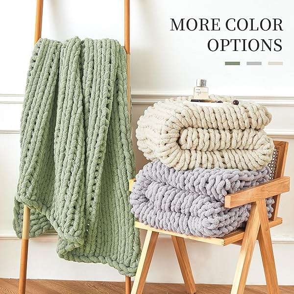 Admitrack Chunky Knit Blanket Throw 51"x63", 100% Hand Knit Chenille Throw Blanket for Sofa & Home Decor, Soft and Cozy Knitted Throw Blankets (Ivory，51"x63") - Image 8